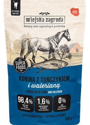 Wiejska Zagroda Kot Konina z tuńczykiem i walerianą saszetka 100g
