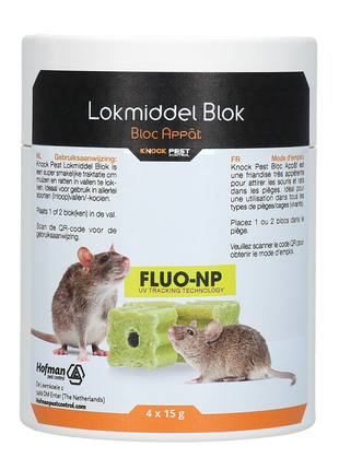 Knock Pest Lokmiddel Blok voor muis&rat Fluo-NP 4 x 15 g
